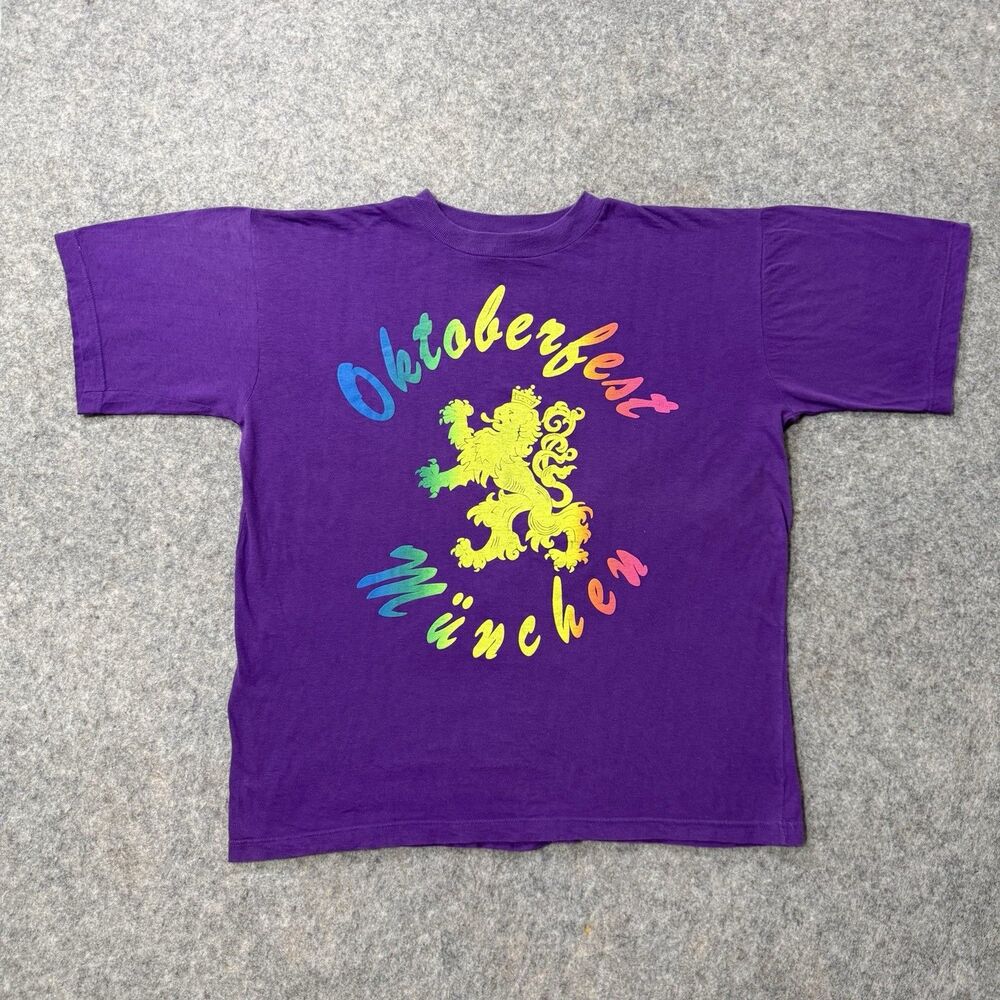 Vintage 90s Oktoberfest München Germany Puff Print T-Shirt XXL Purple Rainbow